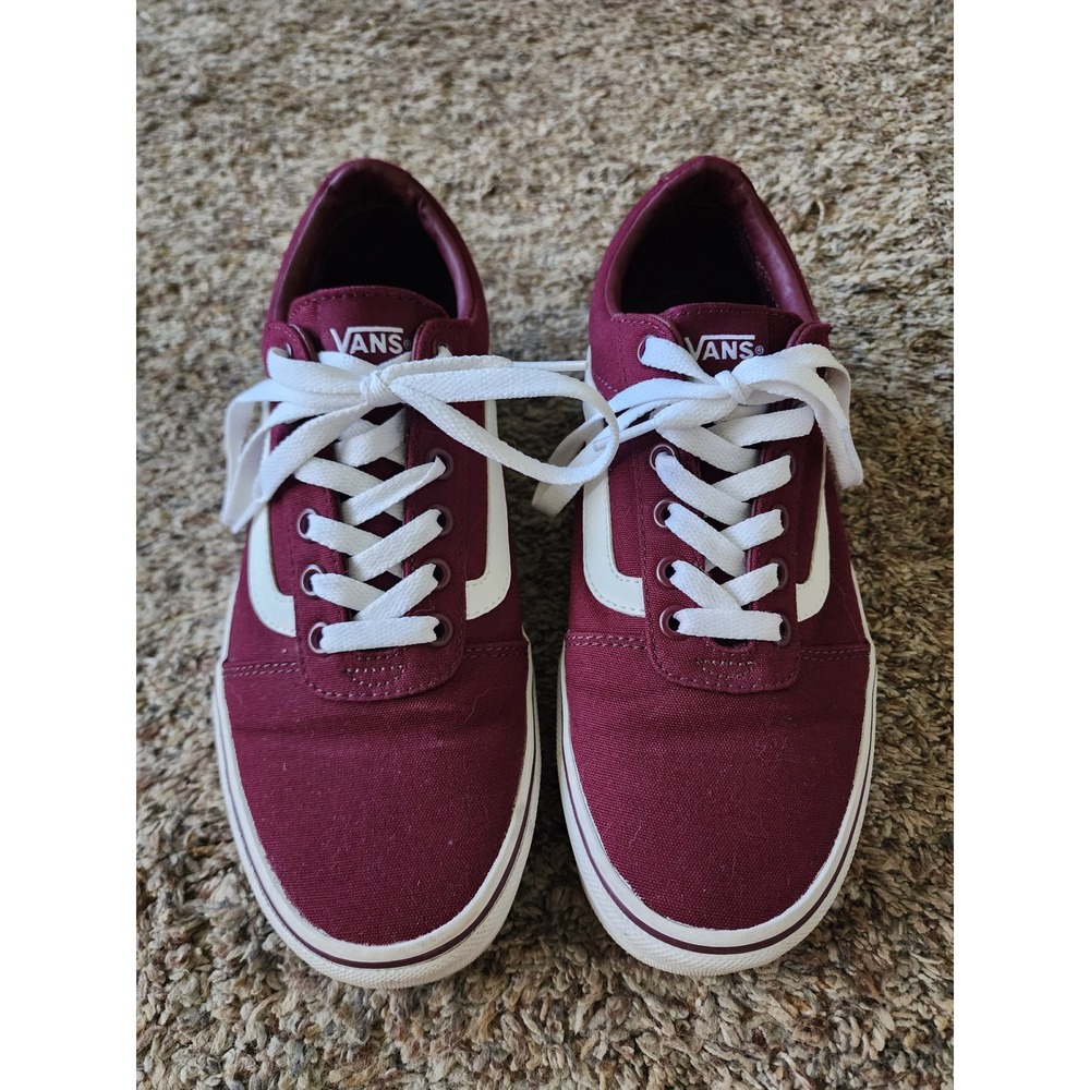 Vans Ward Low Top Sneakers Burgundy White Canvas Skate Shoes Womens 8.5 500714